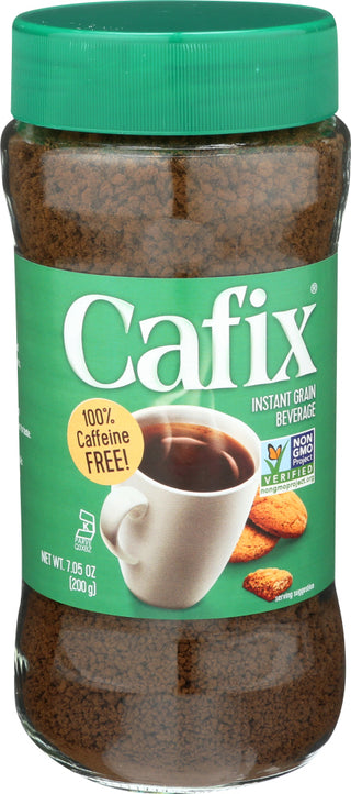CAFIX COFFEE SUBSTITUTE CRYSTALS, ALL NATURAL INSTANT BEVERAGE, 7.05 OZ. JAR - Left - Front