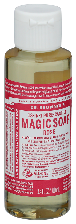 Dr Bronner Soap Liq Cstle Rose - Left - Front