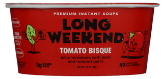 LONG WEEKEND FREEZE-DRIED TOMATO BISQUE SOUP 6 PACK, INSTANT CREAMY TOMATO SOUP WITH BASIL & GARLIC, HEALTHY SHELF-STABLE MEAL, JUST ADD WATER - No Plunge - Front