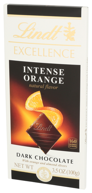 LINDT EXCELLENCE INTENSE ORANGE DARK CHOCOLATE, 3.5 OZ.  - Right - Front