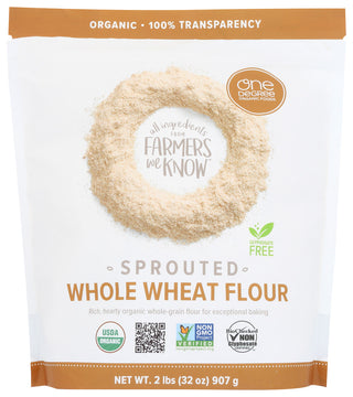 ONE DEGREE ORG SPROUTED WHOLE WHEAT FLOUR, 32 OZ. - No Plunge - Front
