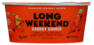 LONG WEEKEND FREEZE-DRIED CARROT GINGER SOUP 6 PACK, INSTANT PLANT-BASED SOUP WITH CITRUS & SPICE, VEGAN, SHELF-STABLE, JUST ADD WATER - No Plunge - Front