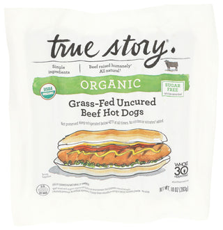 TRUE STORY ORGANIC GRASS-FED UNCURED BEEF HOT DOGS, 10 OZ. - Centre - Front