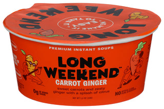 LONG WEEKEND FREEZE-DRIED CARROT GINGER SOUP 6 PACK, INSTANT PLANT-BASED SOUP WITH CITRUS & SPICE, VEGAN, SHELF-STABLE, JUST ADD WATER - Centre - Front