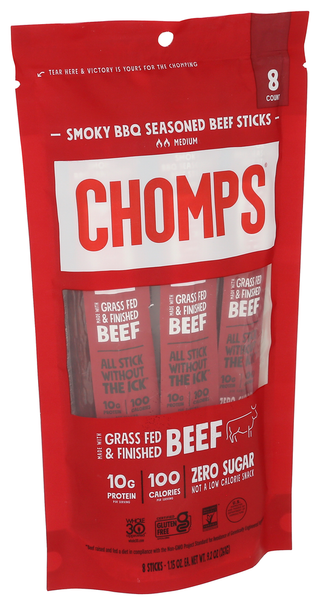 Chomps Sticks Beef Smoky Bbq 8pk - Left - Front