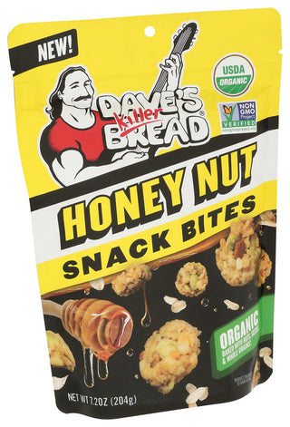 DAVE'S KILLER BREAD HEAVENLY HONEY NUT CRUNCHY SNACK BITES, HONEY ORGANIC SNACKS, 7.2 OZ - Left - Front