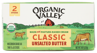 Organic Valley Unsalted Organic Butter, 8 oz - No Plunge - Front