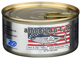 AMERICAN TUNA WILD ALBACORE TUNA WITH NO SALT ADDED, 6 OZ. - Left - Front