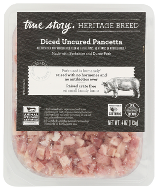 True Story Pancetta Uncured Diced - No Plunge - Front