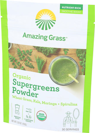 AMAZING GRASS ORGANIC SUPERGREENS POWDER, 5.29 OZ. - Right - Front