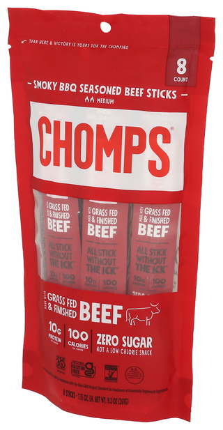 Chomps Sticks Beef Smoky Bbq 8pk - Right - Front