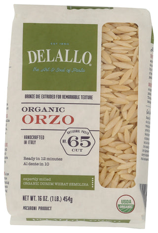 Delallo Pasta Orzo 65 Org - No Plunge - Front
