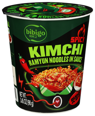 Bibigo Cup Ramyun Kimchi Spicy - Left - Front