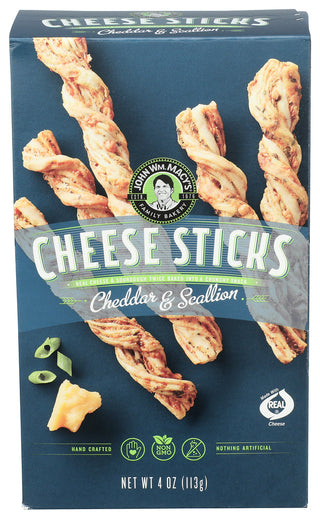 JOHN WM. MACY'S CHEDDAR & SCALLION CHEESESTICKS CHEESE & SOURDOUGH TWISTS, 4 OZ. - Centre - Front