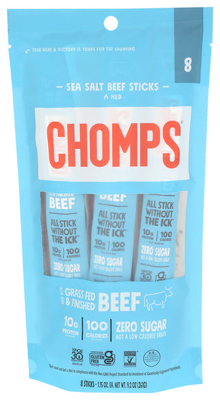 Chomps Beef Stick Seasalt 8pc - Centre - Front
