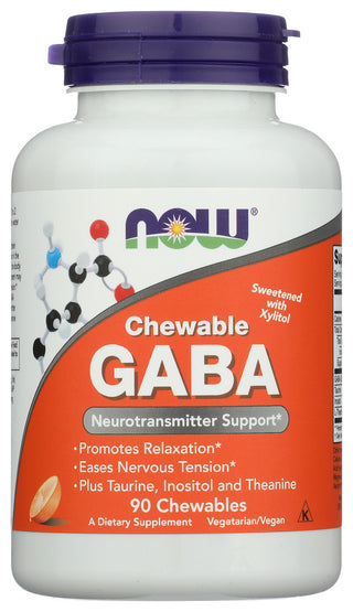NOW CHEWABLE GABA NATURAL NEUROTRANSMITTER DIETARY SUPPLEMENT, 90 COUNT - No Plunge - Front