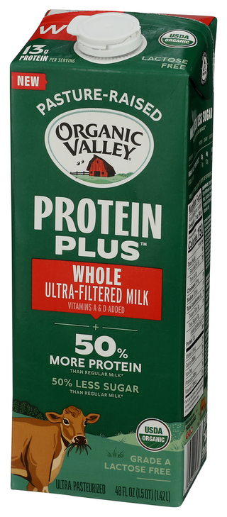 Organic Valley Protein Plus Organic Whole Ultra-Filtered Milk, 48 fl oz - Right - Front