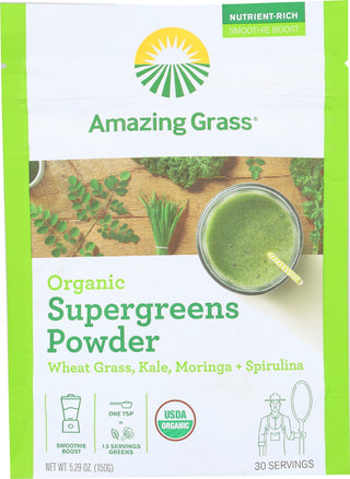 AMAZING GRASS ORGANIC SUPERGREENS POWDER, 5.29 OZ. - No Plunge - Front