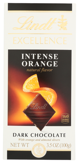 LINDT EXCELLENCE INTENSE ORANGE DARK CHOCOLATE, 3.5 OZ.  - No Plunge - Front