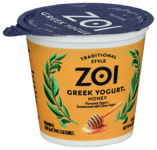 ZOI TRADITIONAL STYLE GREEK YOGURT, HONEY, 6 OZ. - Left - Front