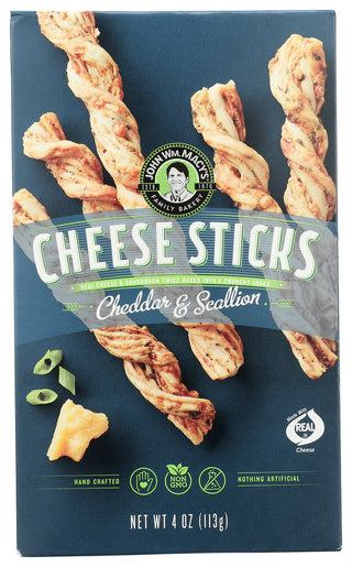 JOHN WM. MACY'S CHEDDAR & SCALLION CHEESESTICKS CHEESE & SOURDOUGH TWISTS, 4 OZ. - No Plunge - Front