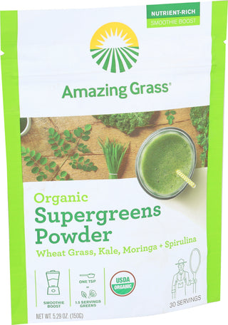 AMAZING GRASS ORGANIC SUPERGREENS POWDER, 5.29 OZ. - Left - Front