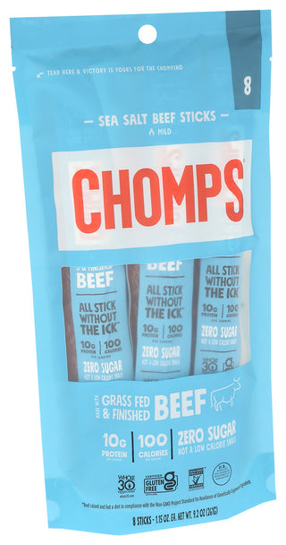 Chomps Beef Stick Seasalt 8pc - Left - Front
