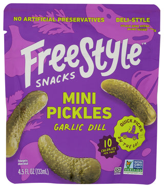 Freestyle Snacks Pickles Dill Garlic Mini - No Plunge - Front