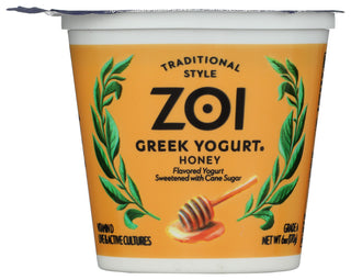 ZOI TRADITIONAL STYLE GREEK YOGURT, HONEY, 6 OZ. - No Plunge - Front