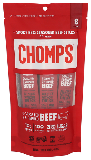 Chomps Sticks Beef Smoky Bbq 8pk - Centre - Front