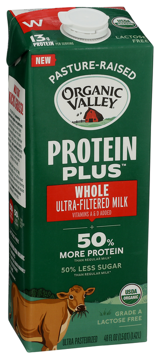 Organic Valley Protein Plus Organic Whole Ultra-Filtered Milk, 48 fl oz - Left - Front