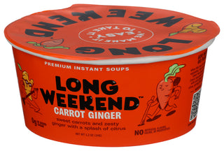 LONG WEEKEND FREEZE-DRIED CARROT GINGER SOUP 6 PACK, INSTANT PLANT-BASED SOUP WITH CITRUS & SPICE, VEGAN, SHELF-STABLE, JUST ADD WATER - Right - Front