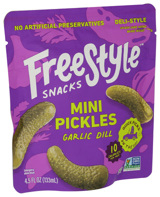 Freestyle Snacks Pickles Dill Garlic Mini - Left - Front