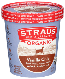 STRAUS FAMILY CREAMERY ICE CREAM, ORGANIC VANILLA CHOCOLATE CHIP, 1 PINT - Left - Front
