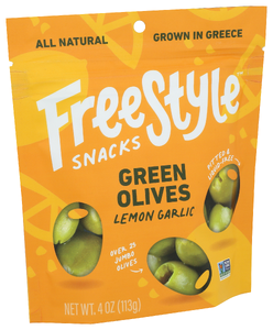 Freestyle Snacks Olives Grn Lemon Garlic - Left - Front