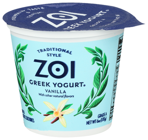 ZOI GREEK YOGURT, VANILLA, 6 OZ. - Right - Front