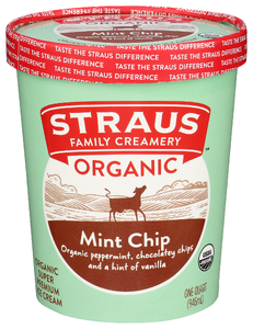 STRAUS FAMILY CREAMERY ORGANIC MINT CHOCOLATE CHIP SUPER PREMIUM ICE CREAM, 1 QT. - Centre - Front