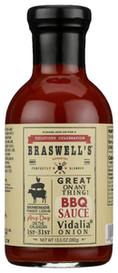 BRASWELL'S GREAT ON ANYTHING BBQ SAUCE VIDALIA ONION FLAVOR, 13.5 OZ. - No Plunge - Front