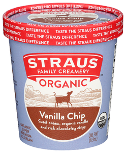 STRAUS FAMILY CREAMERY ICE CREAM, ORGANIC VANILLA CHOCOLATE CHIP, 1 PINT - Centre - Front