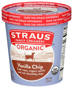 STRAUS FAMILY CREAMERY ICE CREAM, ORGANIC VANILLA CHOCOLATE CHIP, 1 PINT - Right - Front