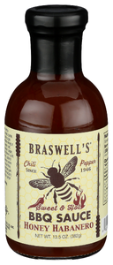 BRASWELL'S SWEET & HOT HONEY HABANERO BBQ SAUCE, 13.5 FL. OZ. - Centre - Front