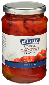DELALLO ROASTED RED PEPPERS, 12 OZ. - Left - Front