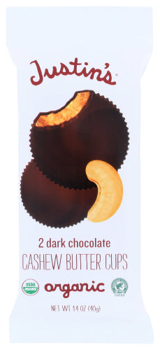 Justins Dark Choc Cups Cashew Btr